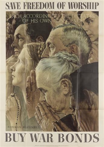 NORMAN ROCKWELL (1894-1978). [THE FOUR FREEDOMS.] Group of 4 posters. 1943. 40x28 inches, 101x71 cm. U.S. Government Printing Office, W